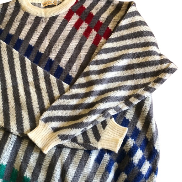 Vintage‎ Adam Slope Sweater Mens XL Striped Geometric Knit Short Sleeve - Picture 3 of 5